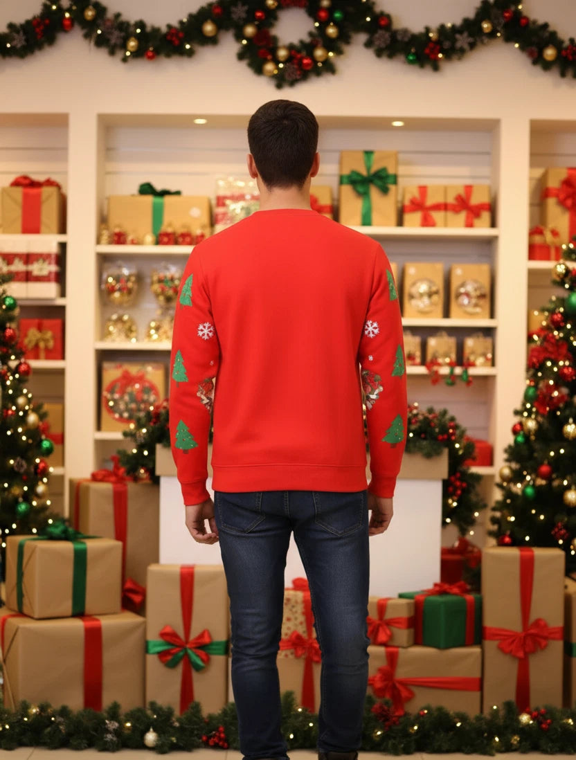 Festive Red Christmas Jumper - Reindeer & Santa Holiday Sweatshirt (Adults & Kids)